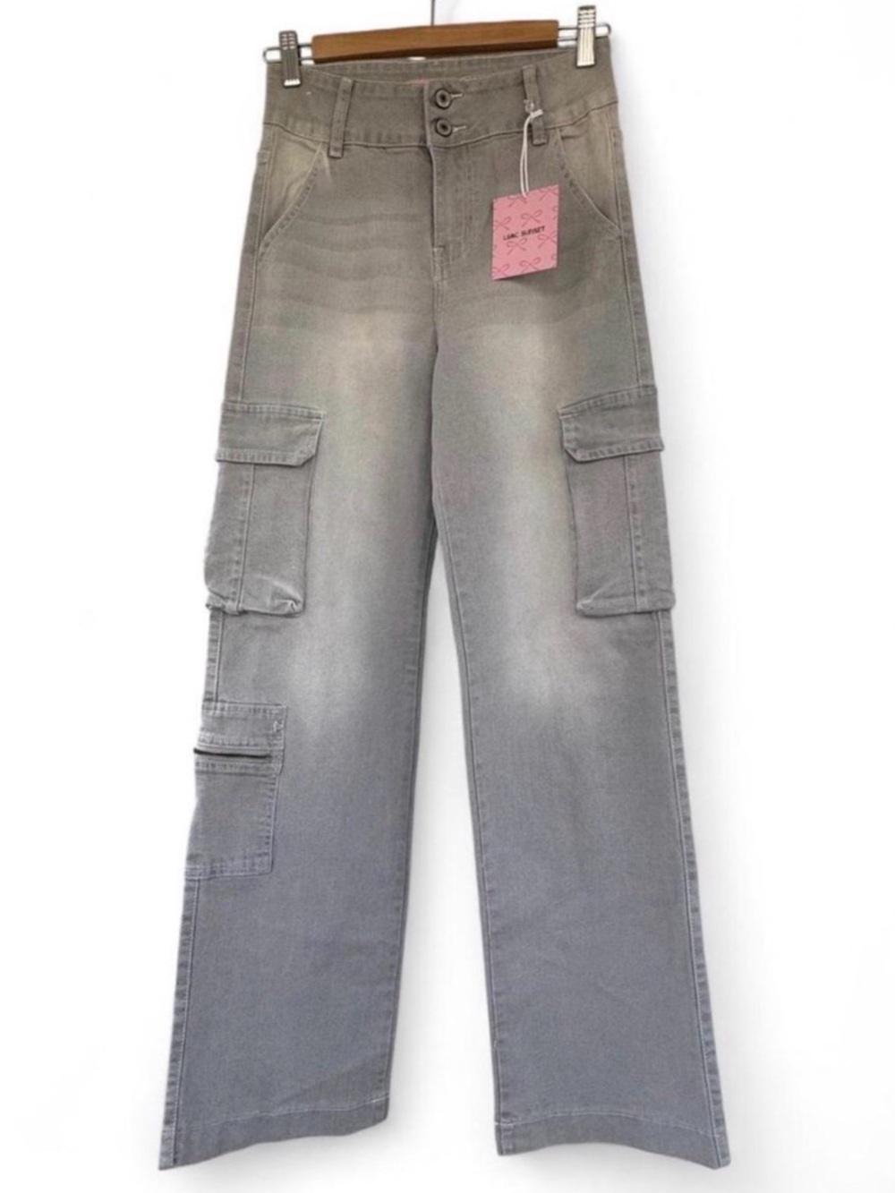 Y2K Grey Cargo Jeans Wide Leg Utility Pants NWT Streetwear Size 7